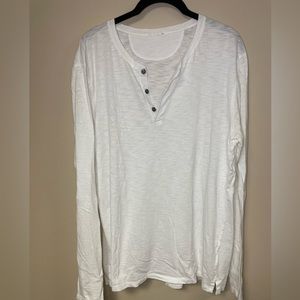 Mens Vince White Long Sleeve Cotton Henley